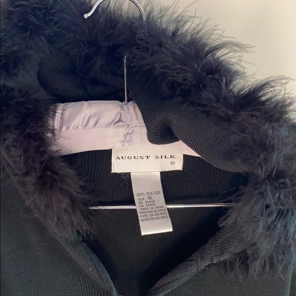 August Silk Black Hooded Sweater with fur trim - Picture 2 of 12